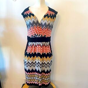 London Style Womens Multi-Color Chevron Polyester Blend Sleeveless Dress Size 10